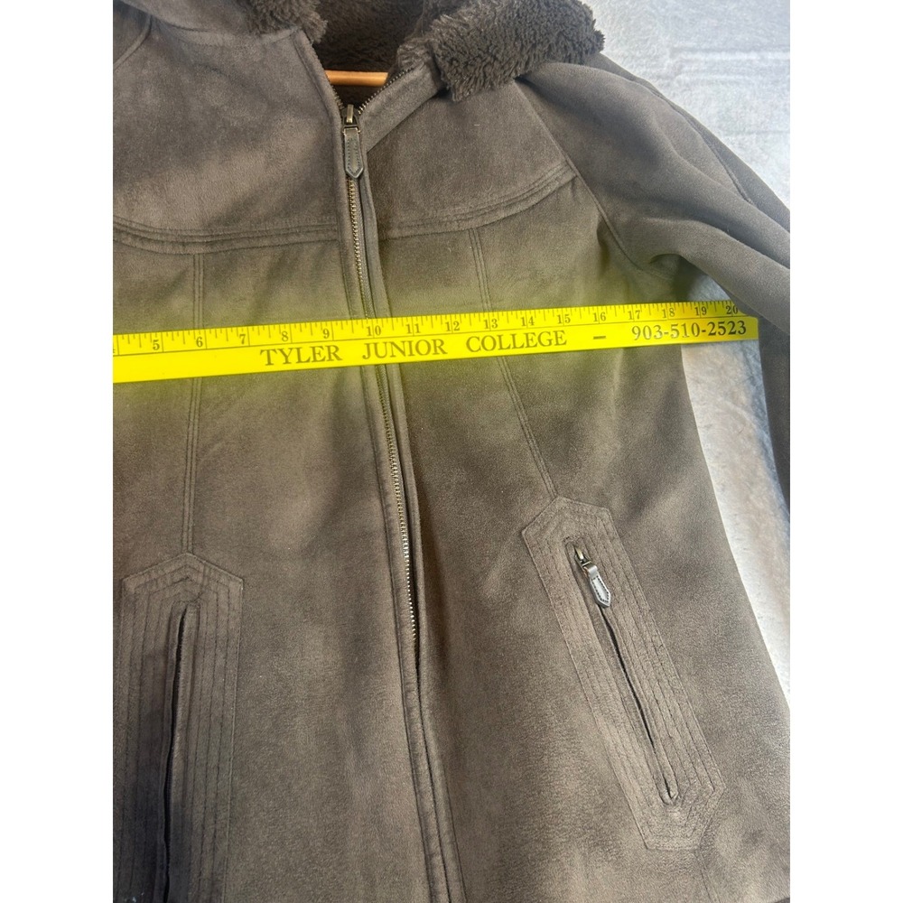 Jones New York Womens Faux Suede Fur Lined Hooded Jacket Coat Size M - Picture 8 of 9